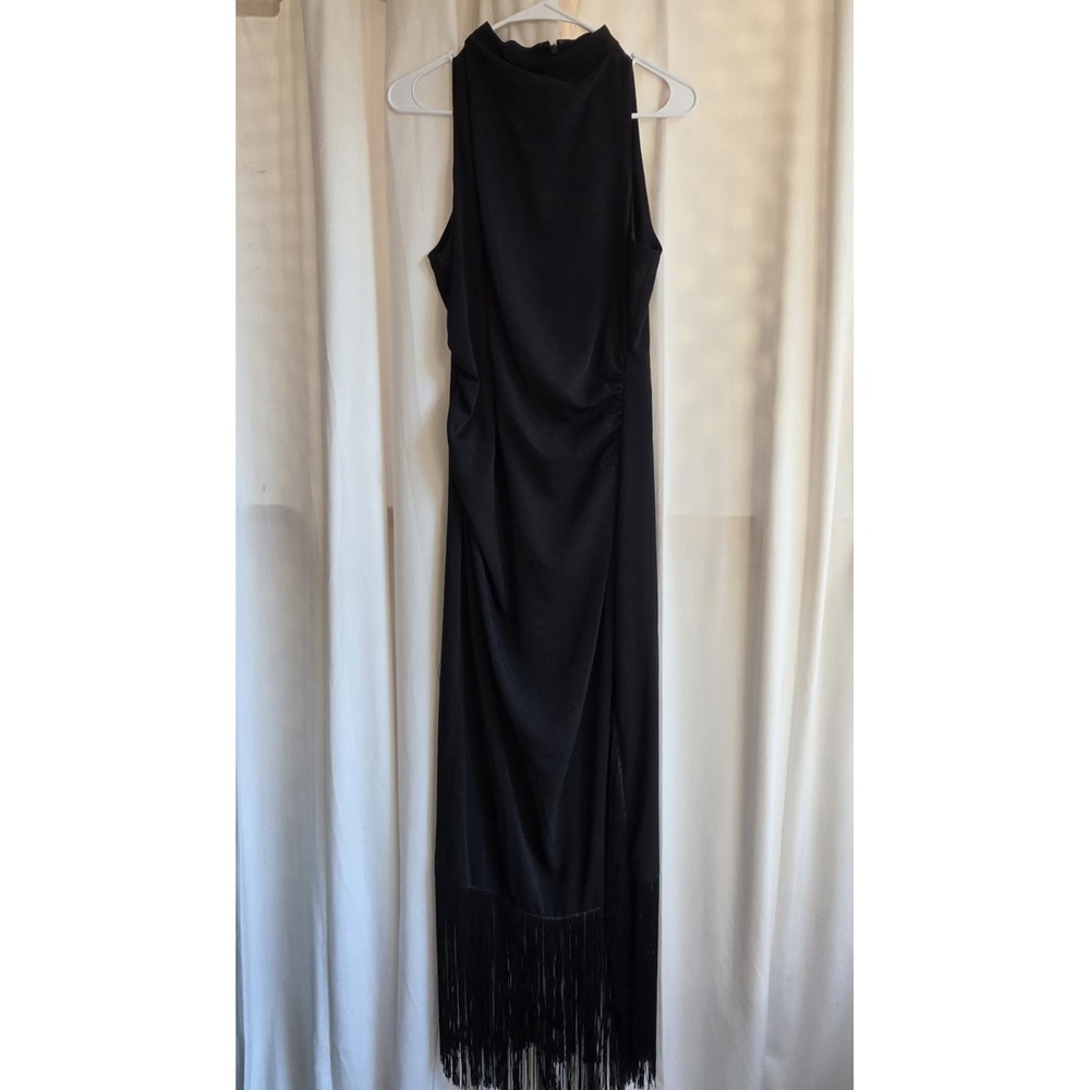 NWT New Parker Black Evening Fringe Maxi Sleeveless Coctail Dress 8 $220